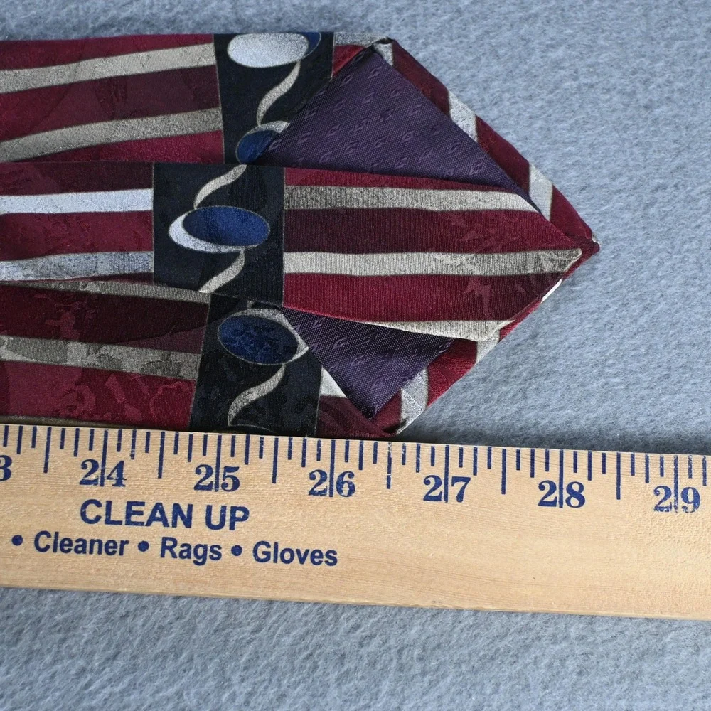 Monsieur Givenchy Mens Vintage Geometric Striped Silk Necktie OS Red Silver Gold